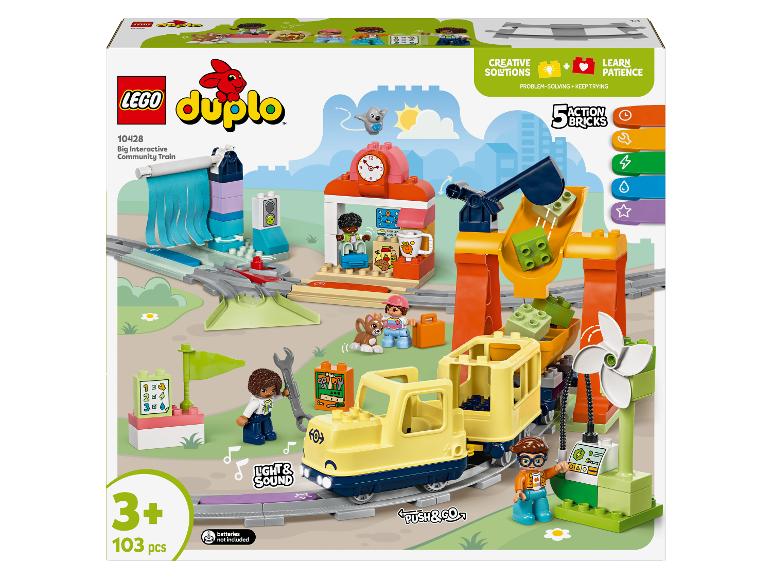 Krabice LEGO Duplo 10428 Velký interaktivní komunitní vlak, s vlakem, figurkami a doplňky.