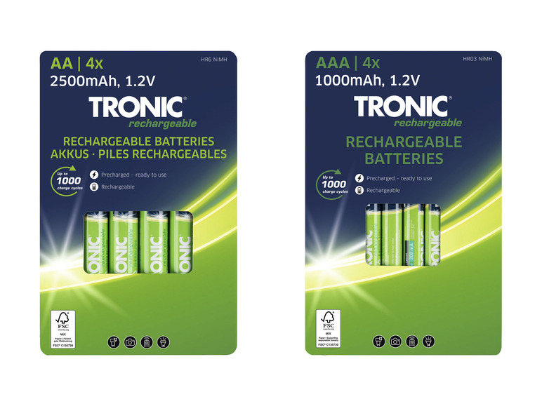 TRONIC® Nabíjecí baterie Ni-MH, 4 kusy