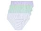 Tři páry kalhotek: bílé s puntíky, světle zelené a fialové.