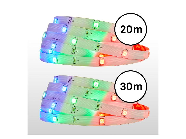 Dva vícebarevné LED pásky, jeden 20m a jeden 30m.
