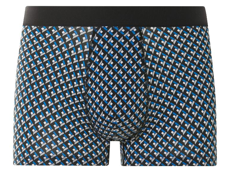 Pánské boxerky, geometrický vzor v modro-černé barvě.