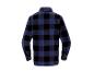 Zadní strana modré a černé kostkované fleecové košile.