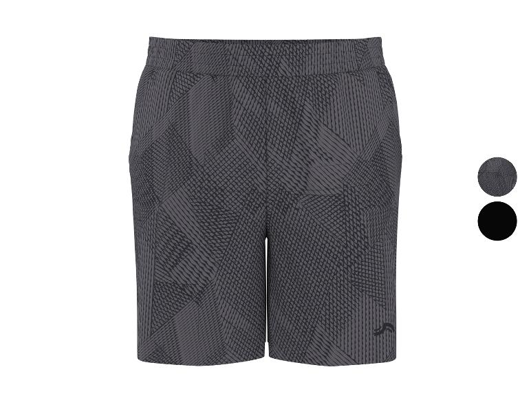 Tmavě šedé sportovní šortky s geometrickým vzorem a elastickým pasem.