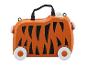 Oranžový dětský kufr s motivem tygra na kolečkách.