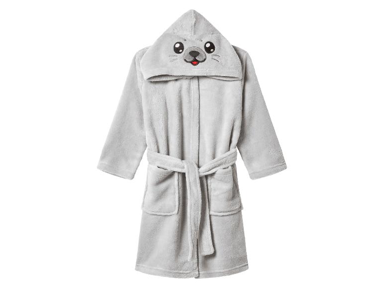 Šedý plyšový dětský župan s kapucí ve tvaru tuleně