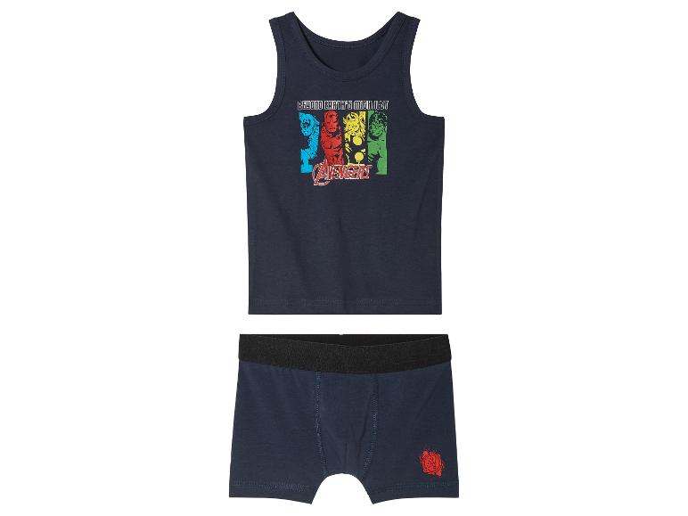Tmavě modré tílko a trenýrky s potiskem Avengers.