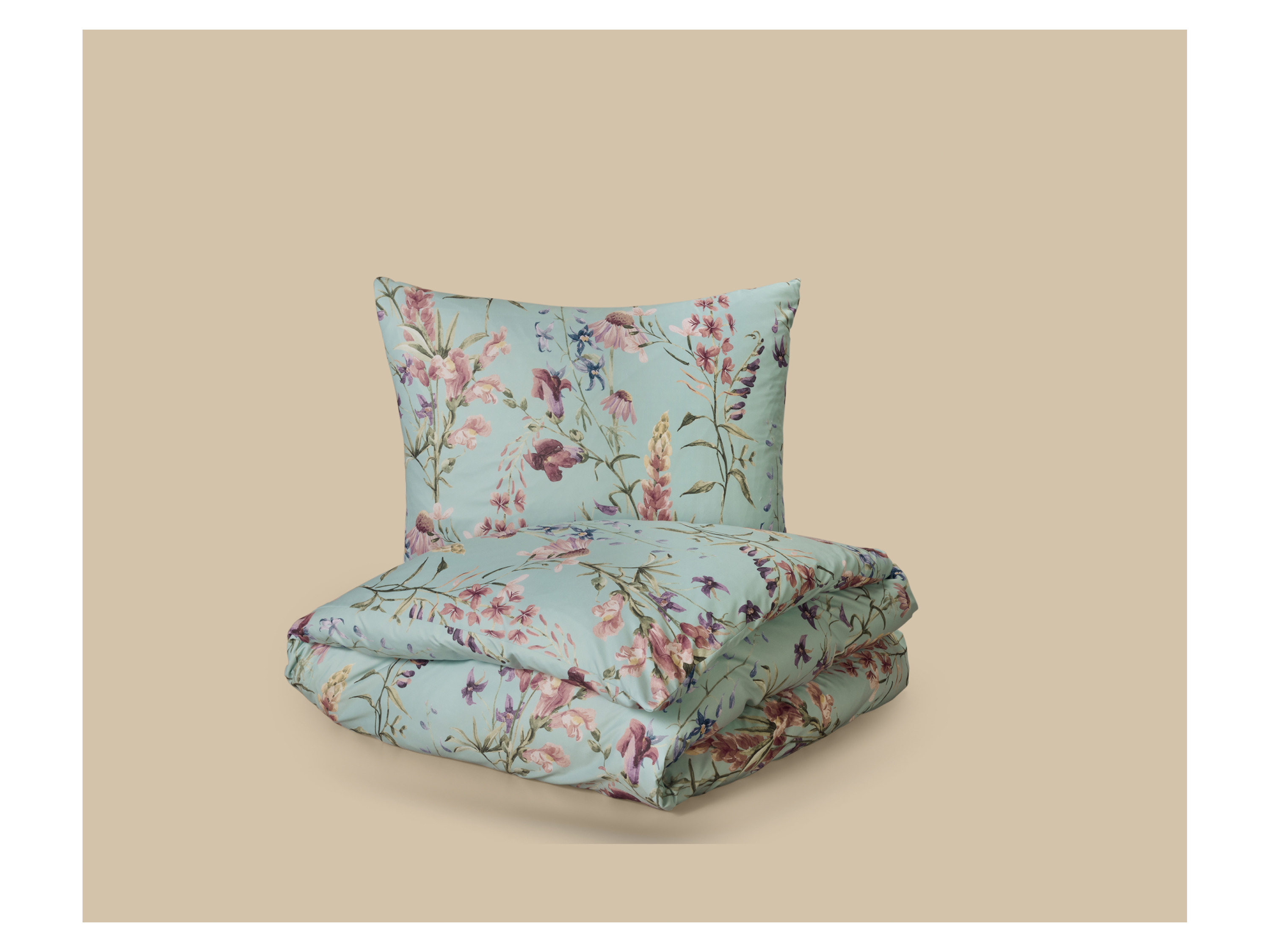 Livarno® Saténové ložní povlečení, 140 x 200 cm, 70 x 90 cm (květiny/máta)