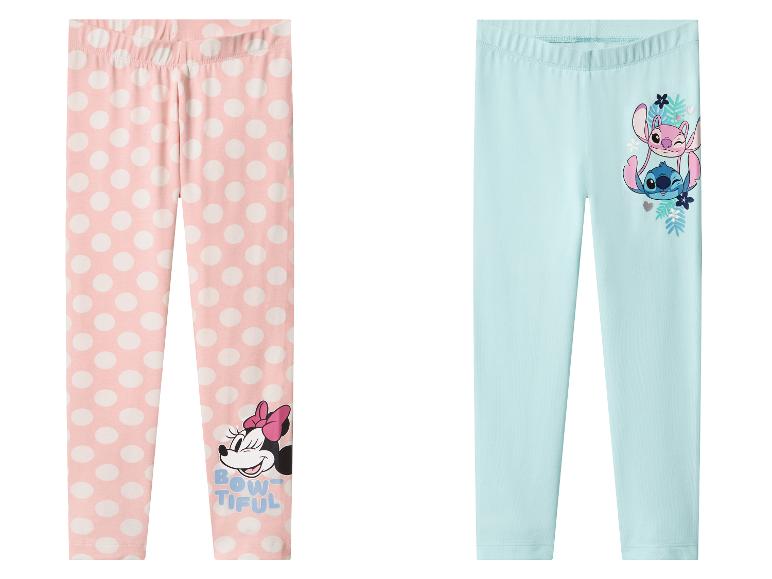 Dětské legíny Minnie Mouse s růžovými puntíky a modré legíny Stitch a Angel