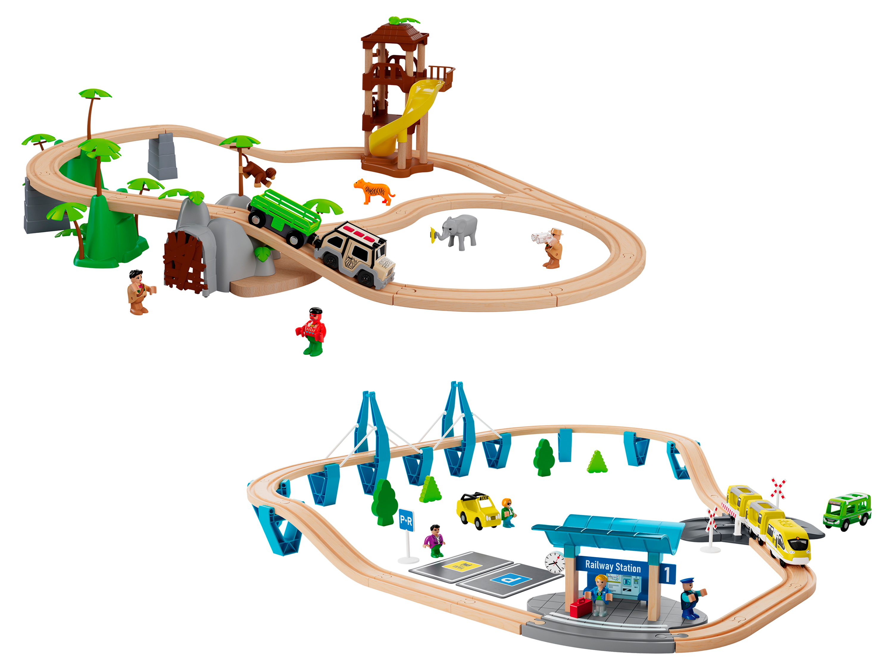 Playtive Dřevěná železnice Džungle / Osobní vlak