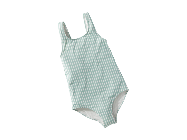 Dětské plavky s bílo-zelenými pruhy.