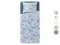 Květinové povlečení: prostěradlo s gumou, povlak na polštář, modré motivy.