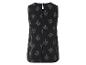 Černé tílko bez rukávů s lístkovým vzorem.