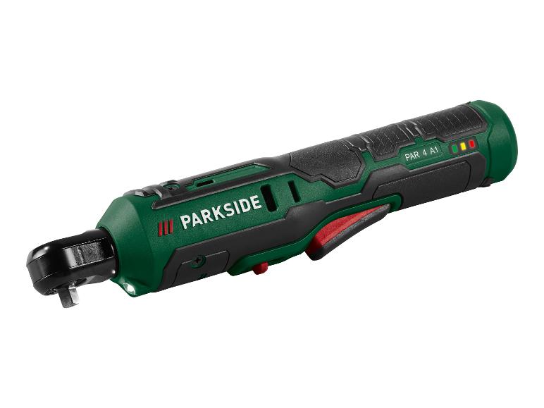 Akumulátorový ráčnový šroubovák PARKSIDE PAR 4 A1 v zelené a černé barvě.