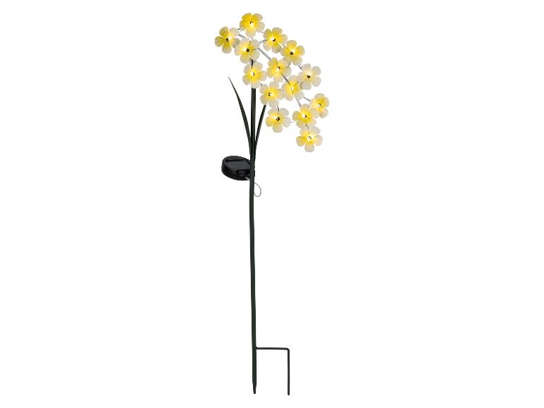 Solární zahradní lampa ve tvaru květin, svítící žlutě
