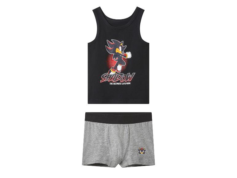 Dětský set spodního prádla Shadow the Hedgehog: černé tílko a šedé boxerky.