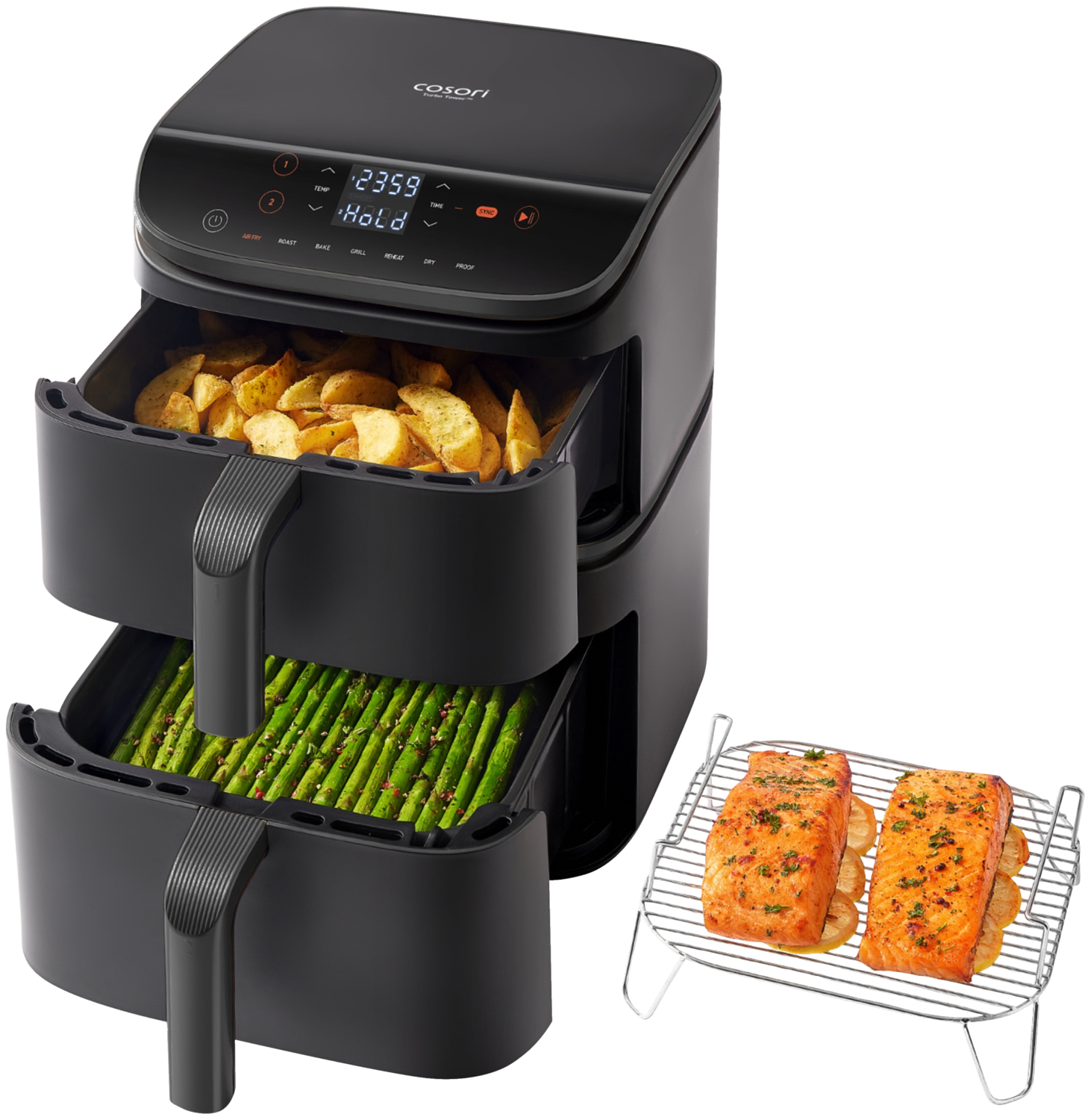 Cosori Dvouzónová horkovzdušná fritéza Turbo Tower Caf-Dc121-Aeur, 10,8 l