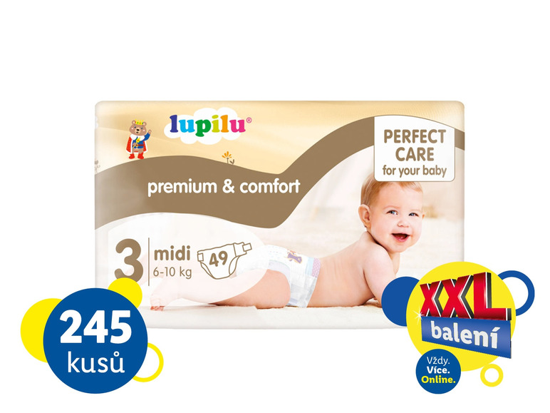  Zobrazit na celou obrazovku lupilu® XXL Dětské pleny Premium Comfort, velikost 3 MIDI, 245 kusů - Obrázek 1