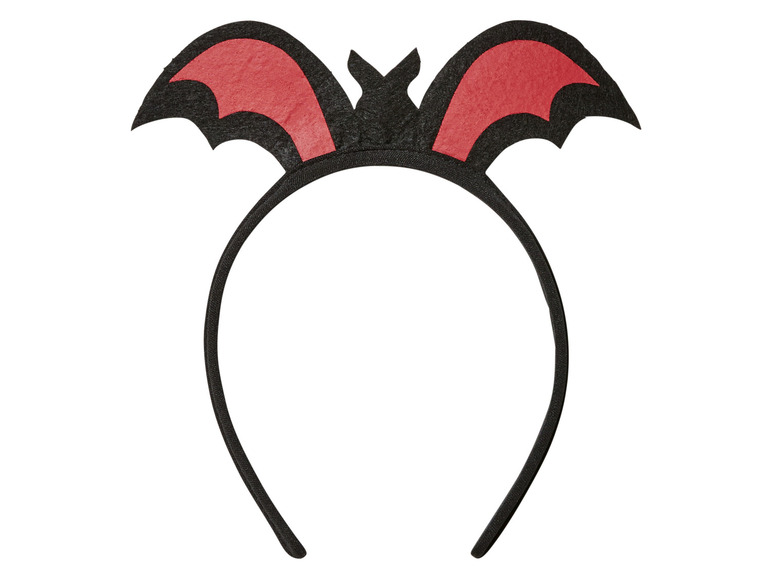 Černá čelenka s červenými netopýřími ušima na Halloween.
