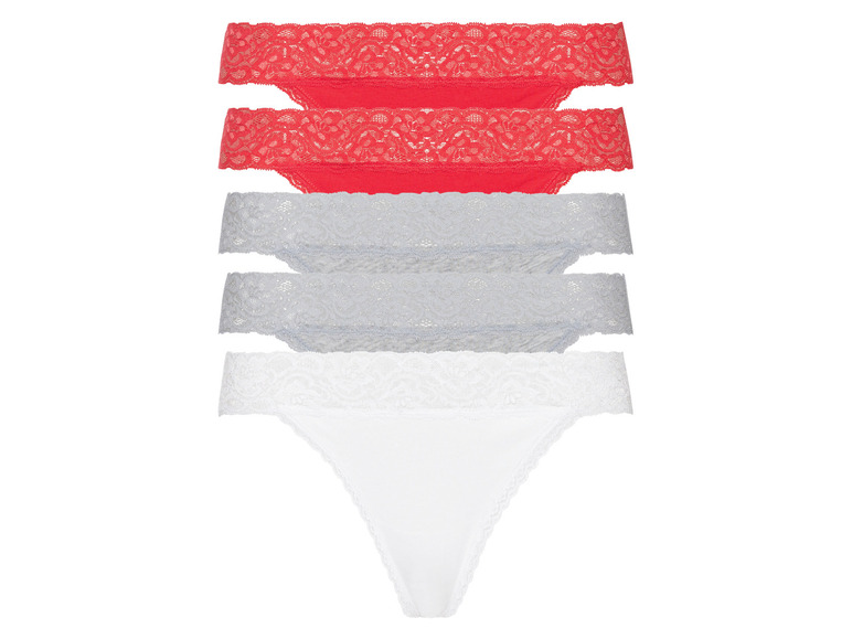 esmara Dámské krajkové kalhotky, 5 kusů (M (40/42), červená/šedá/bílá)