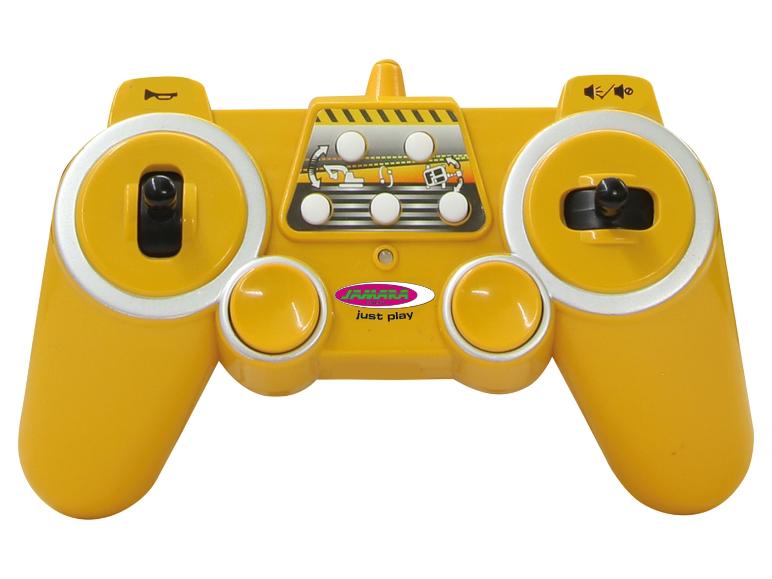 Žlutý dálkový ovladač na hračky s logem Jamara a textem „just play“.