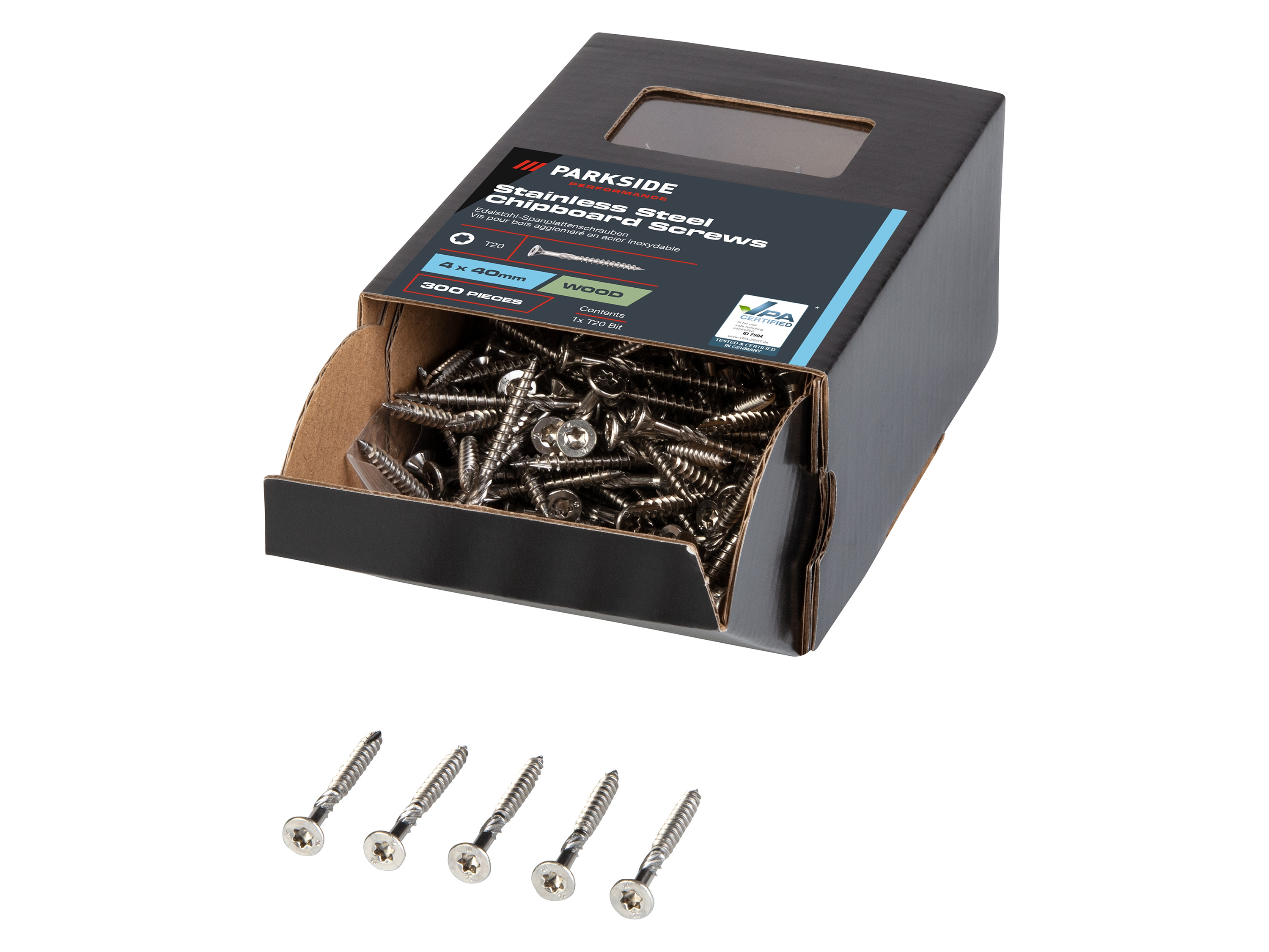 Parkside Performance® Vruty z nerezové oceli do dřevotřískových desek (Tx20 4,0 x 40 mm)