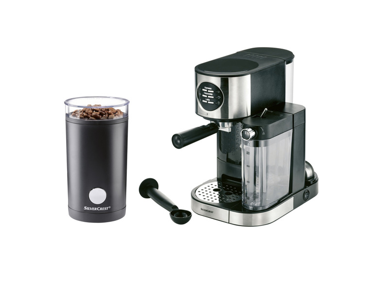  Zobrazit na celou obrazovku SILVERCREST® KITCHEN TOOLS Sada espresso kávovaru s napěňovačem mléka a elektrického mlýnku na kávu SME12, 2dílná - Obrázek 1