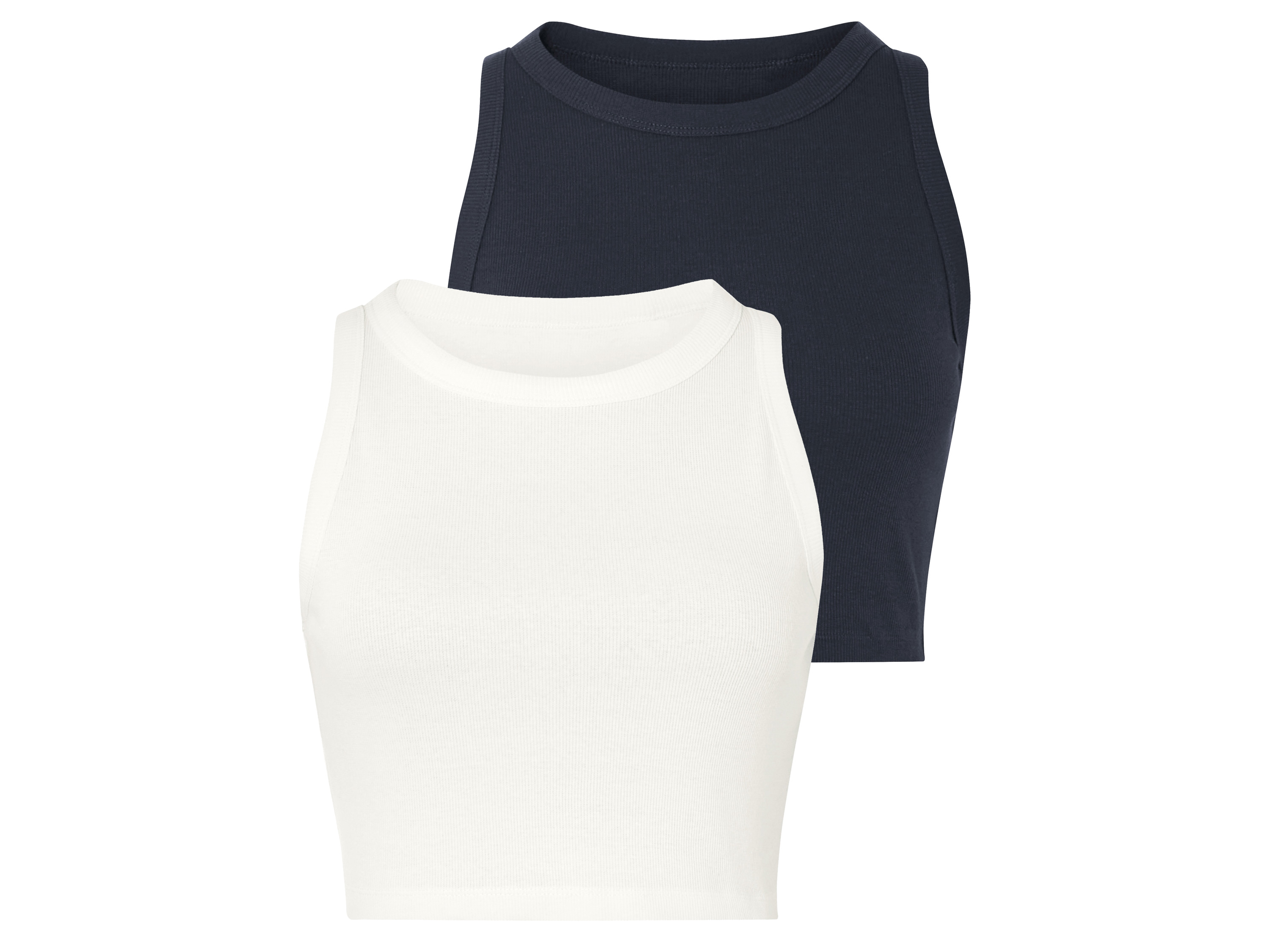 esmara® Dámský žebrovaný crop top, 2 kusy (bílá / navy modrá, L (44/46))