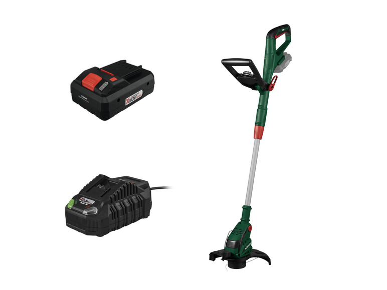 Bezdrátová sekačka na trávu Bosch se dvěma nabíječkami.