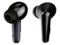 Dvě černé bezdrátová sluchátka na bílém pozadí.