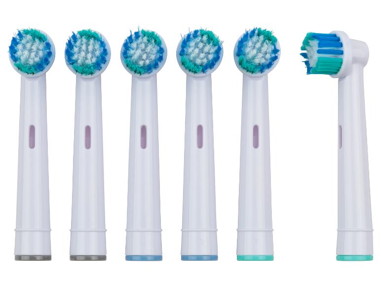 Šest hlavic na elektrický kartáček Oral-B s různými štětinami.