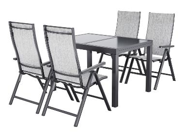 LIVARNO® Sada Houston, 5dílná s rozkládacím stolem a 4 polohovatelnými křesly, světle šedá