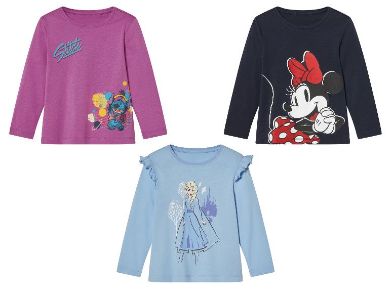 Dětské trička s dlouhým rukávem: Stitch, Minnie a Elsa.