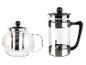 Skleněná konvice s filtrem a skleněná french press.