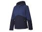 Tmavě modrá softshellová bunda s kapucí.