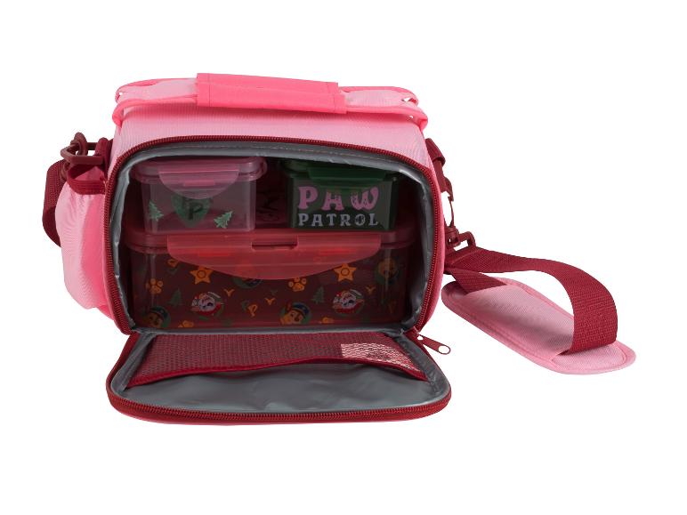 Růžová krabička na svačinu Paw Patrol s nádobkami na jídlo.