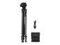 Černý stativ Parkside s USB kabelem a pouzdrem.