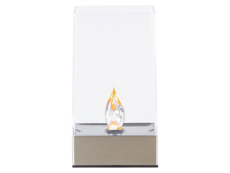 LED svíčka v  skleněném držáku s ocelovým podstavcem.