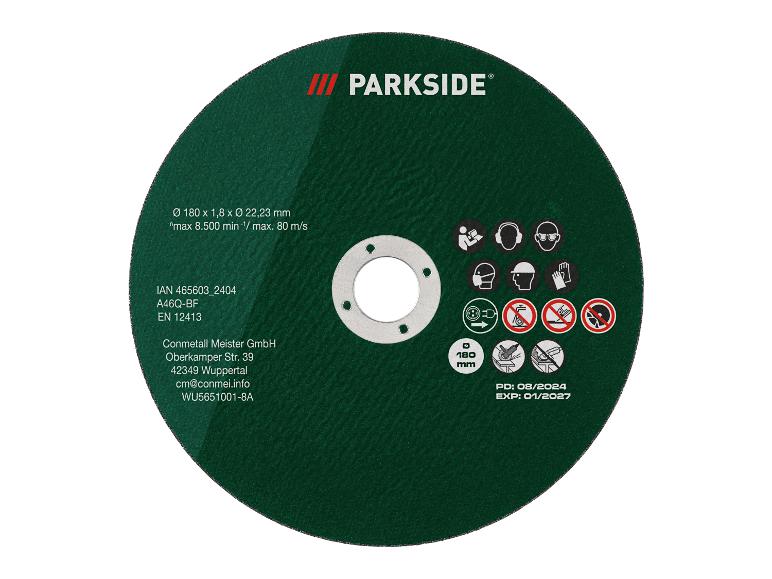 Zelený brusný kotouč Parkside o průměru 180 mm.