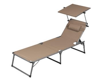 LIVARNO® Hliníkové polohovací lehátko se sluneční clonou Houston, šedohnědá