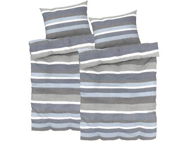 Sada ložního povlečení Renforcé, 140 x 200 cm, 70 x 90 cm, pruhy/modrá/šedá, 2dílná