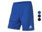 Modré sportovní šortky Adidas s bílým logem.