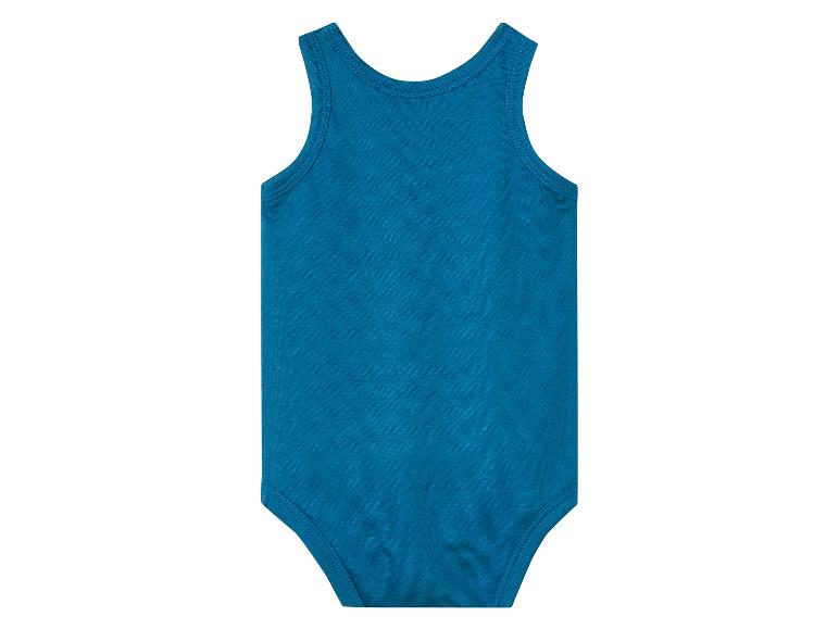 Tmavě modré dětské body bez rukávů.