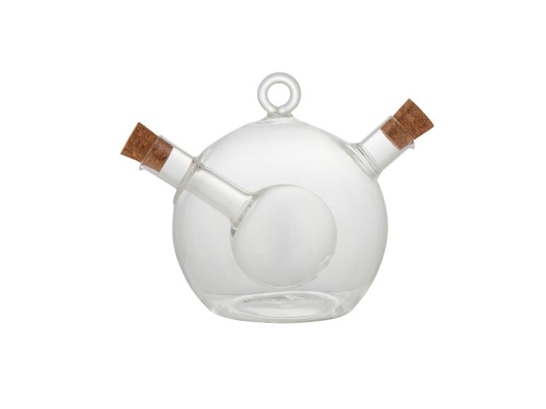 Skleněná láhev na olej a ocet, korkové zátky.