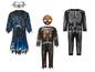 Tři halloweenské kostýmy: kostra, smrtka a dýně.