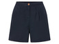 Tmavě modré krátké kalhoty se záhyby.
