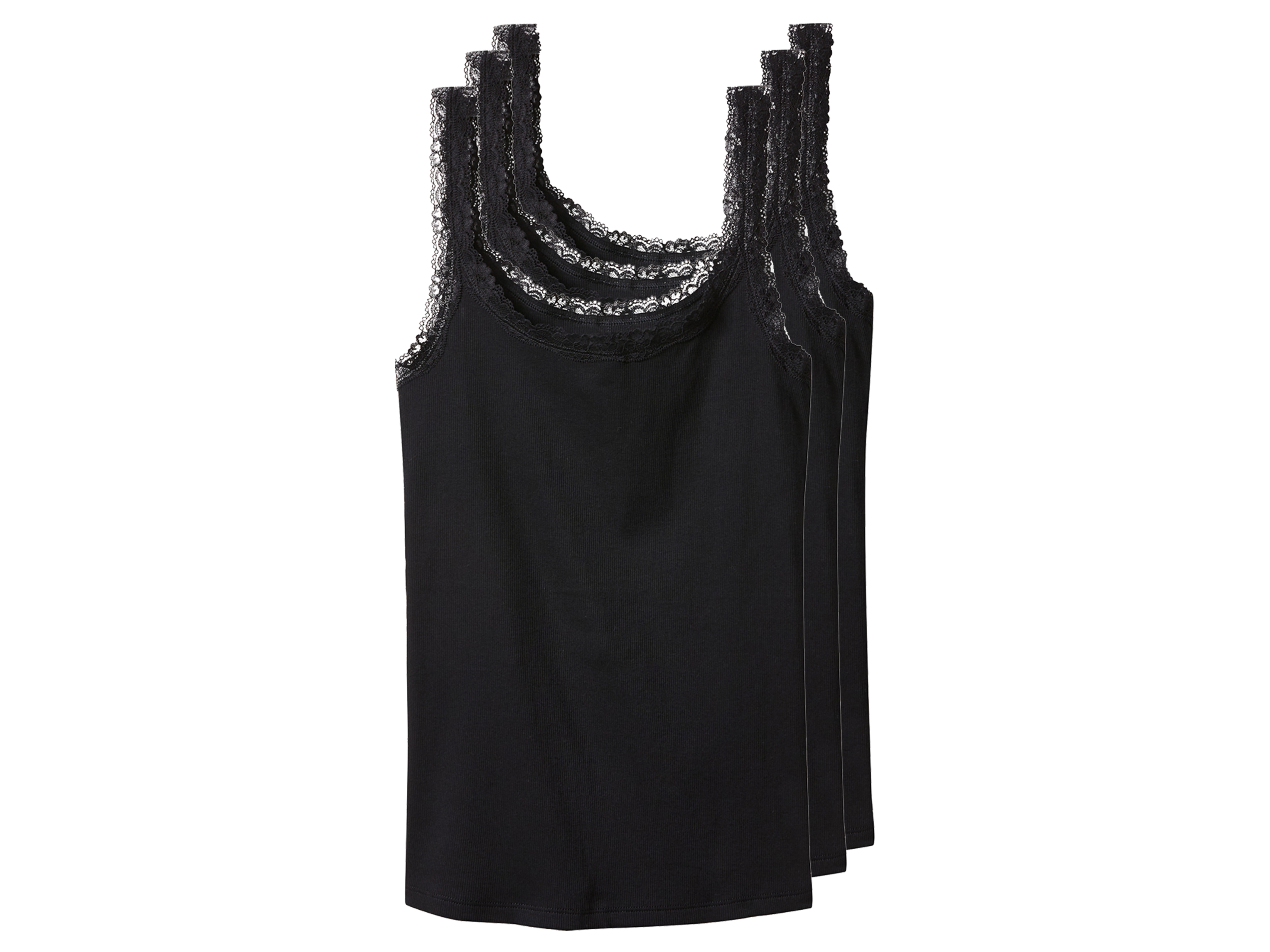 esmara® Dámský vroubkovaný top s krajkou, 3 kusy (černá, Xl(48/50))