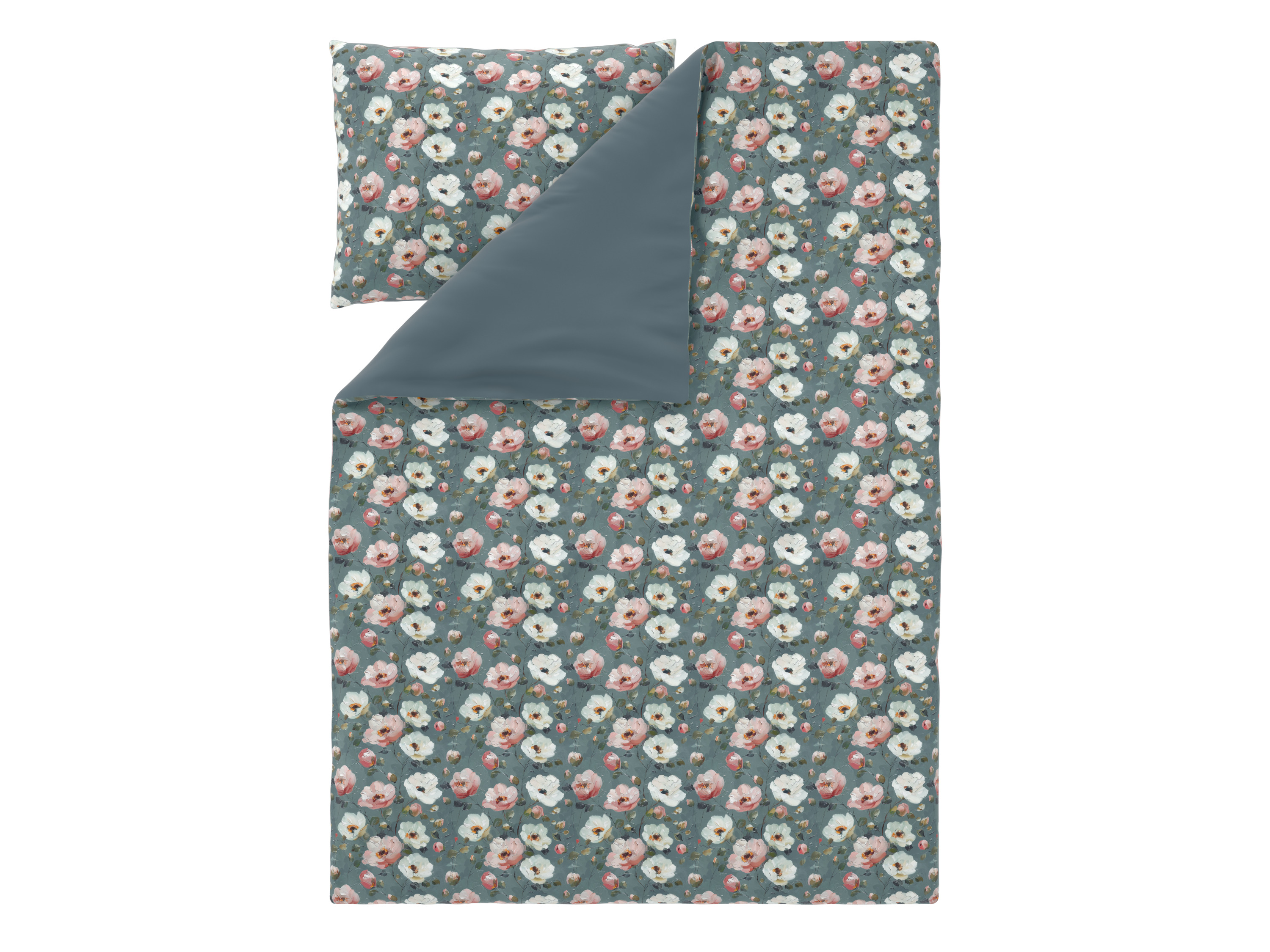 Livarno® Saténové ložní povlečení, 140 x 200 cm, 70 x 90 cm (květiny/zelená)