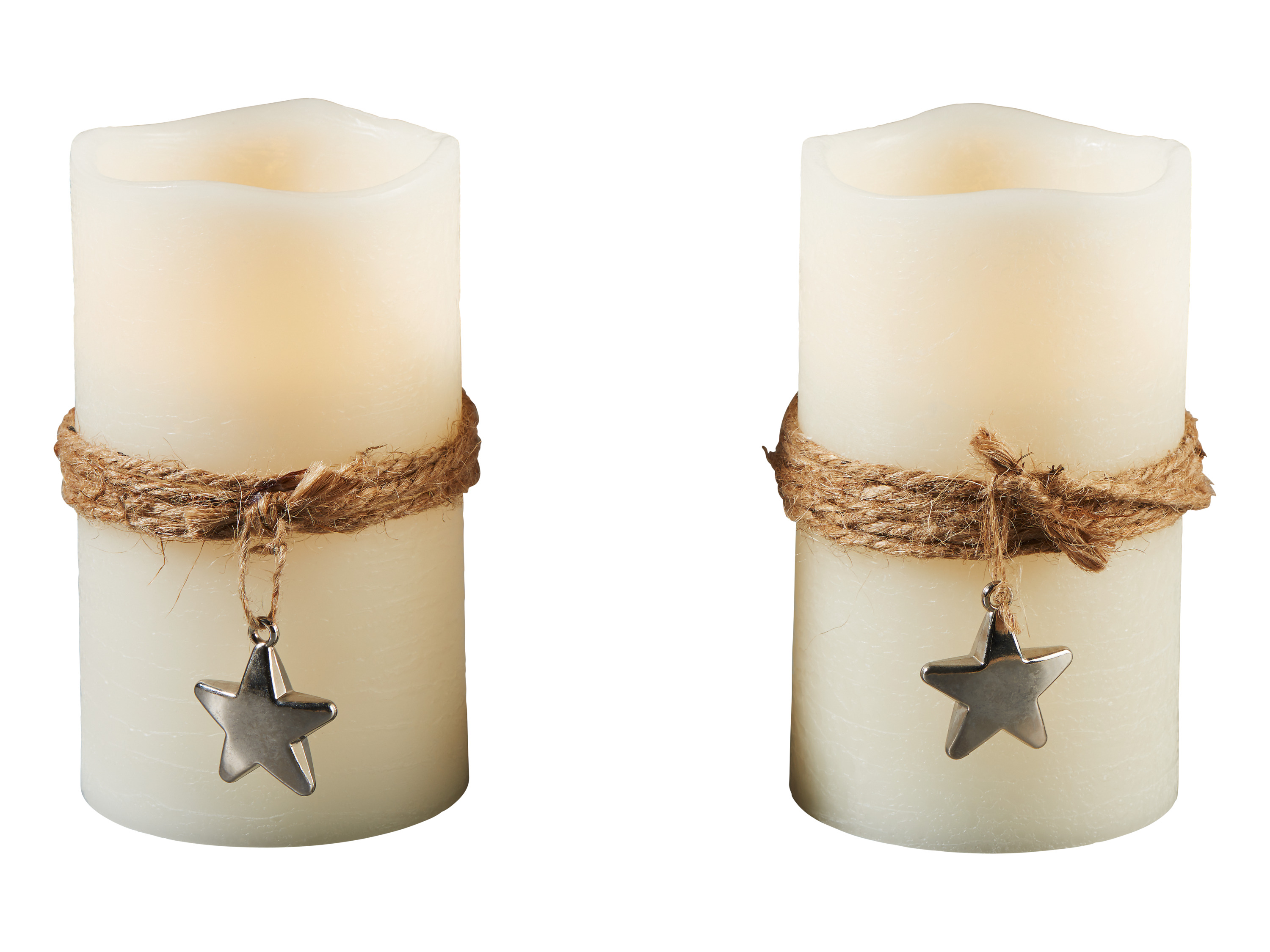 Livarno home LED svíčka z přírodního vosku (provaz a hvězda, 2 kusy)