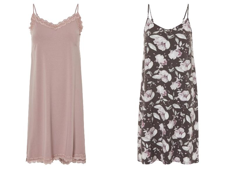 Dvě camisole: pudrově růžová se šněrováním a druhá s květinovým vzorem.