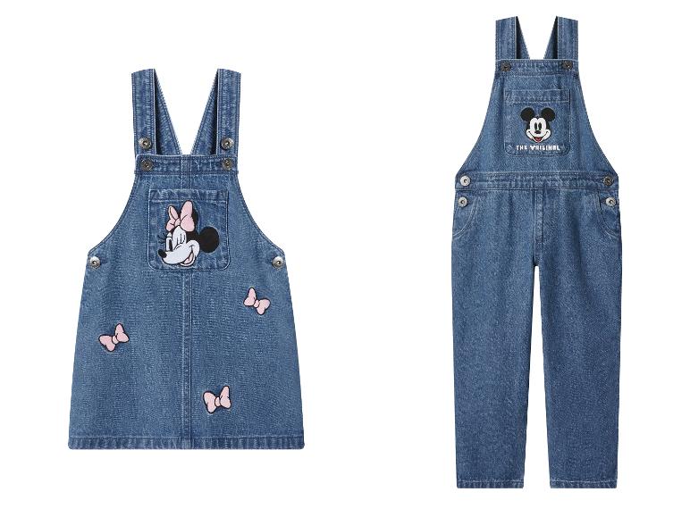 Džínové šaty a laclové kalhoty s motivy Minnie a Mickey Mouse